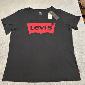 Levi's Women's Logo Tee 1X Black Red Graphic Shirt NWT Casual Plus Size